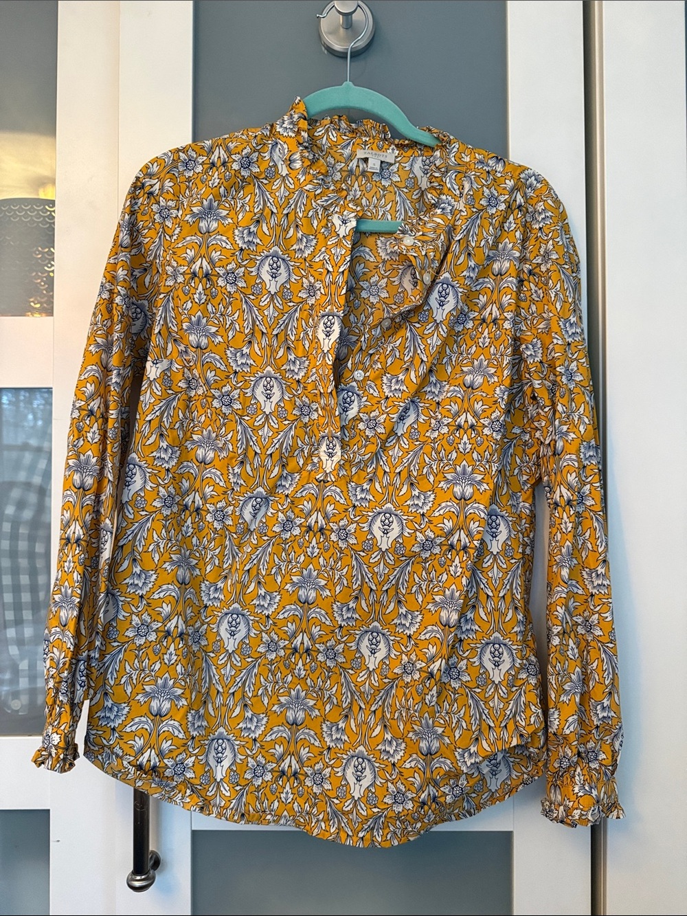 Talbots Yellow and White Floral Button-Down Blouse Small